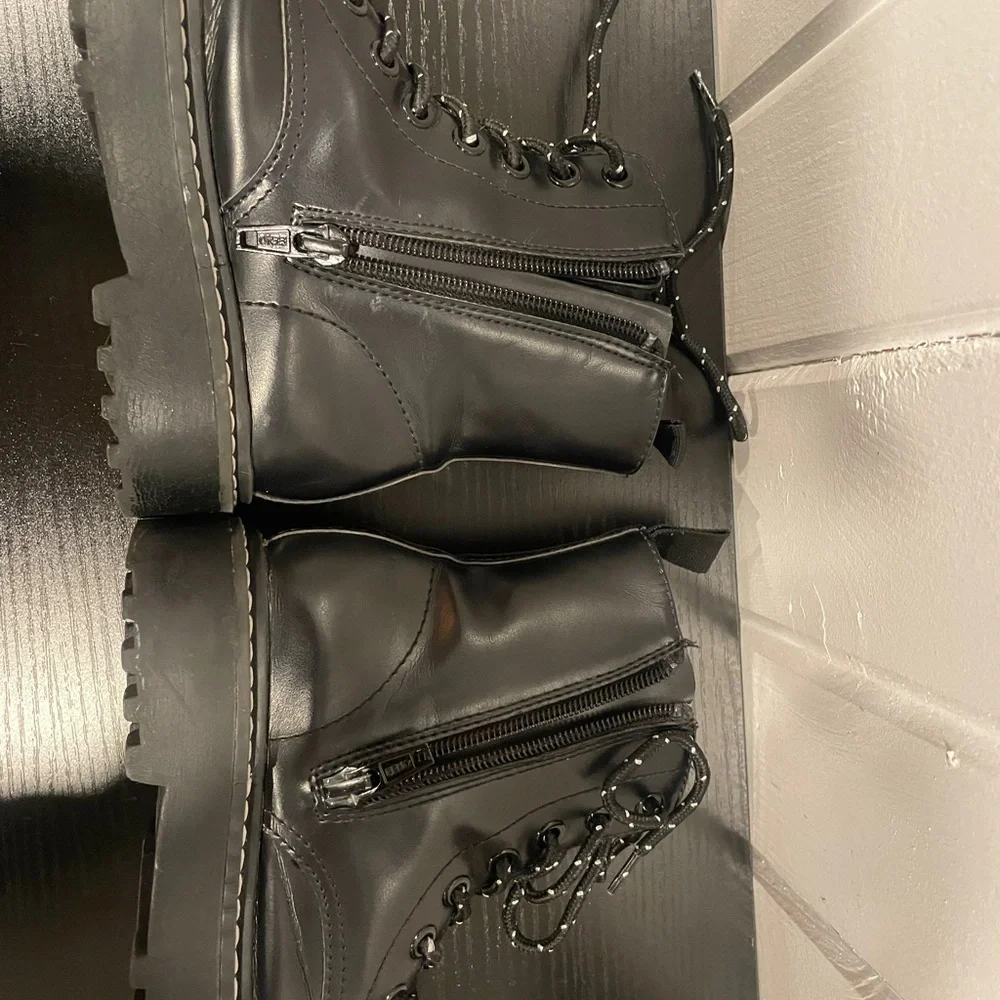 H&M Shiny Black Kids Boots  size 12 combat style with side zippers